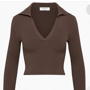 Babaton Brown Ribbed V-Neck Sweater